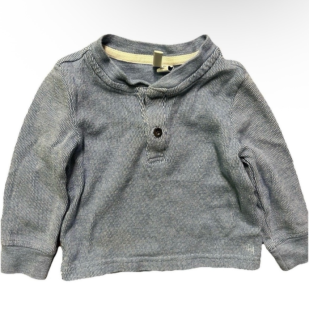 Janie And Jack Baby Toddler Boy Blue Henley Long Sleeve Shirt Size 12-18 Months